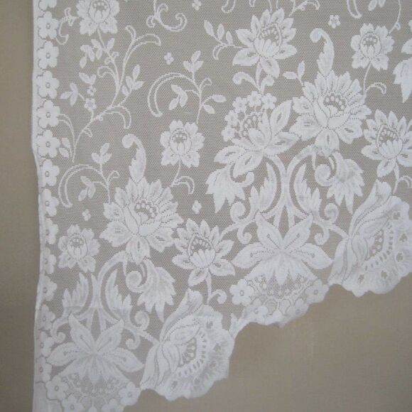 Curtain Lace Valance Flowers 38.5 x 32 Off White - Picture 4 of 4